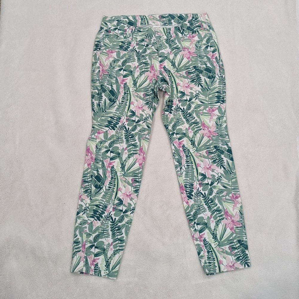 Old Navy Pixie Pants Size 6 Petite Tropical Print White Green Pink